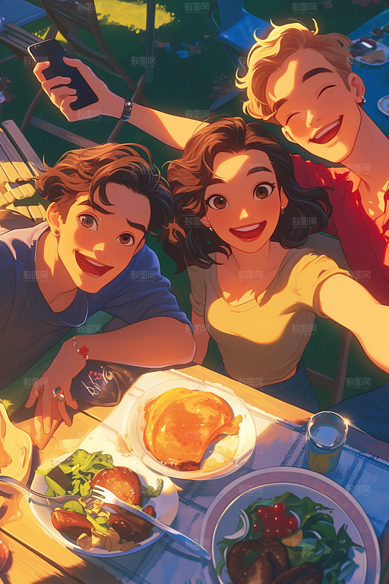 夏日聚会玩耍暑假插画