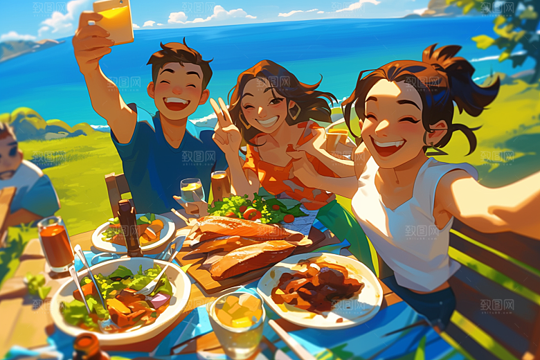 夏日聚会玩耍友情插画
