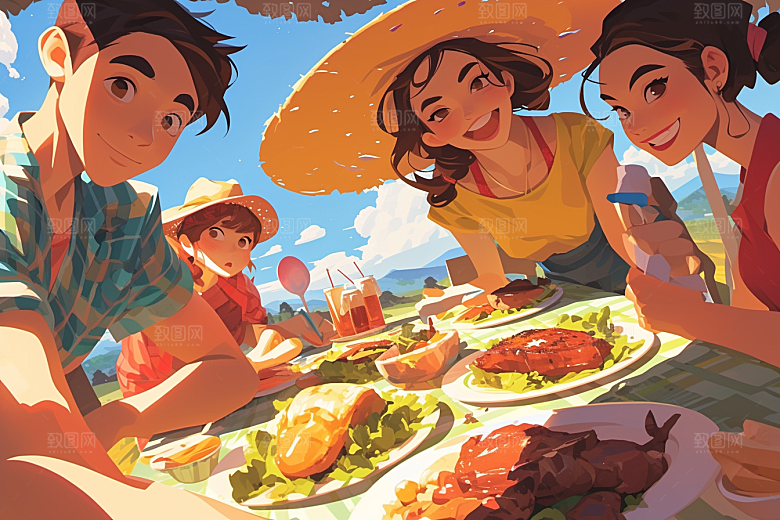 夏日聚会玩耍友谊插画