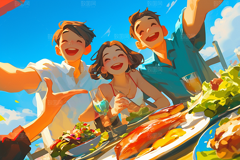 夏日聚会假日场景插画