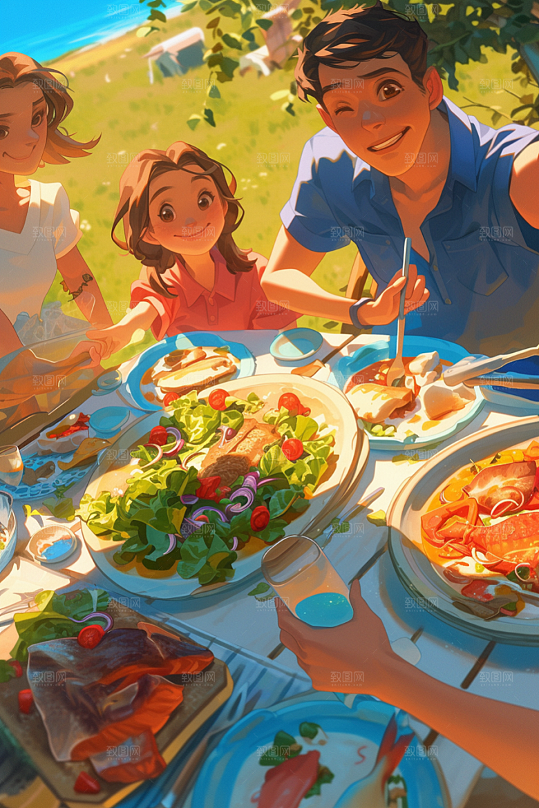 夏日聚会同学友情插画