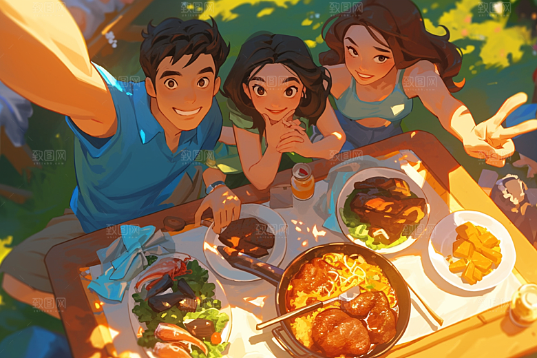 夏日聚会同学发小插画