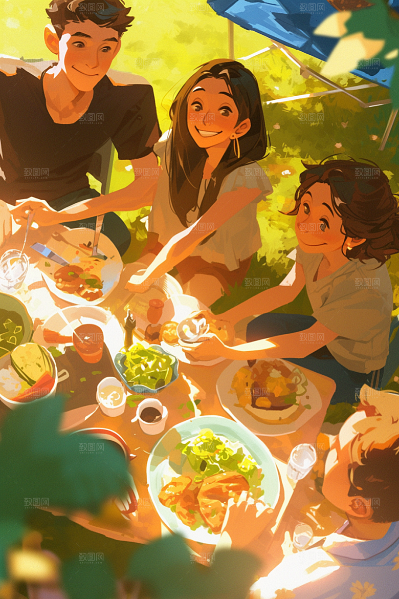 夏日聚会手绘欢乐插画