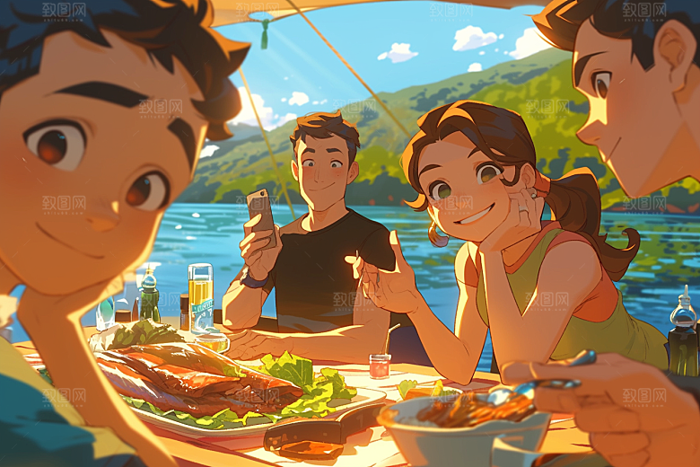 夏日聚会假日玩耍插画