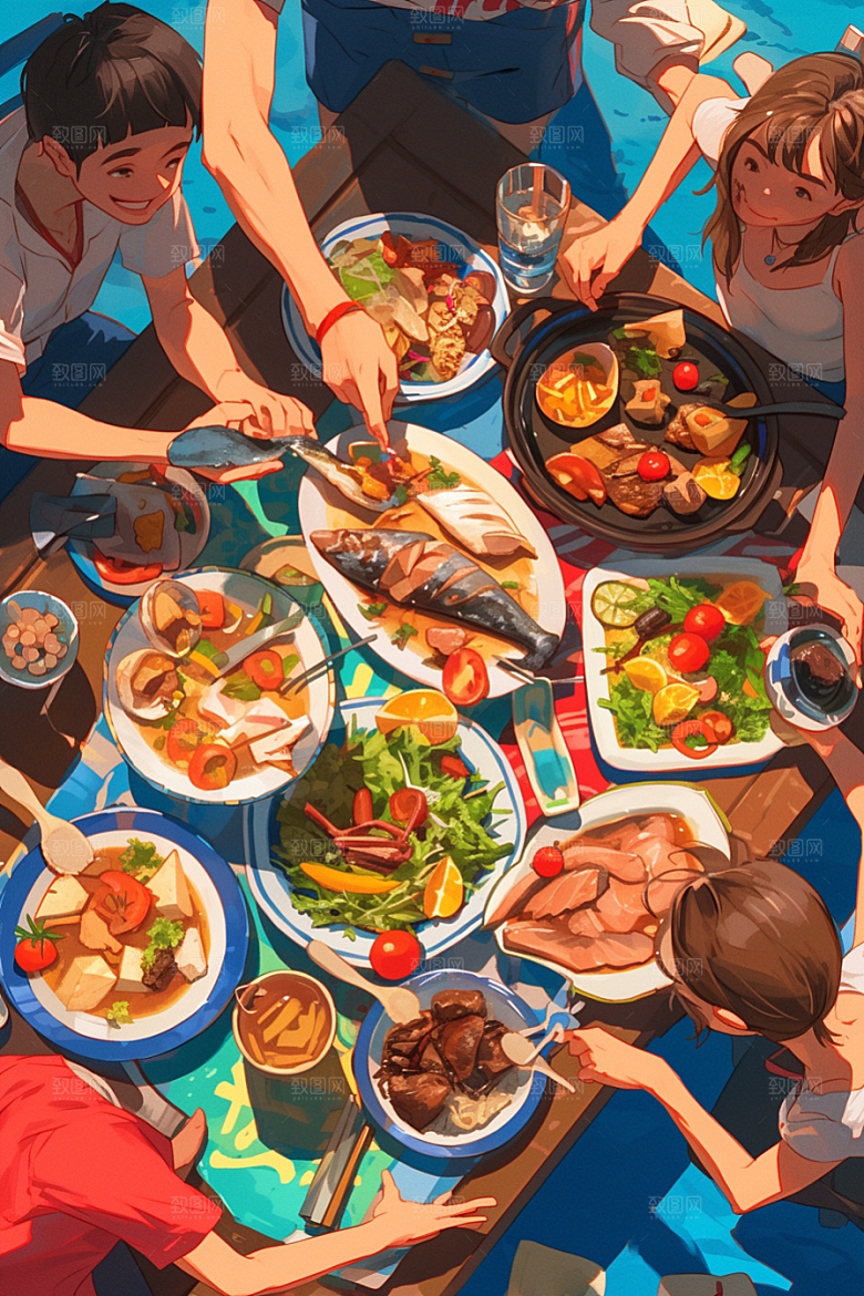 夏日聚会场景友情插画