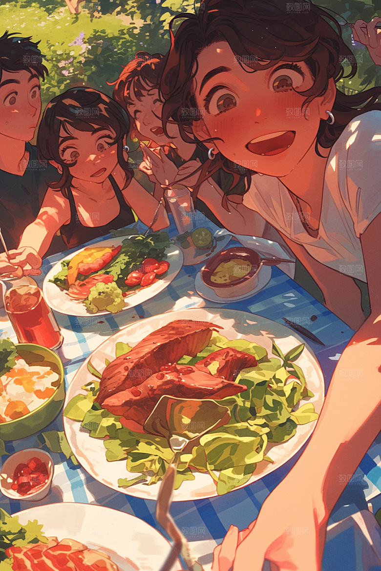 夏日聚会场景假日插画