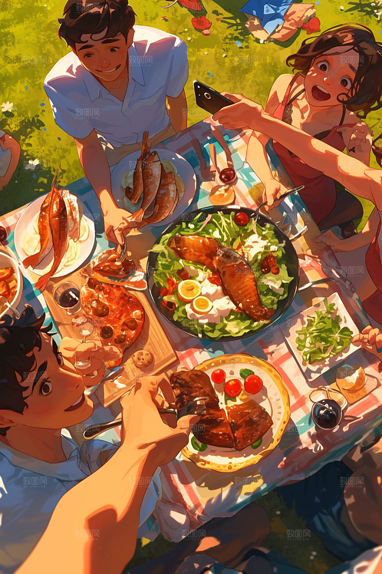 夏日聚会同学友谊插画