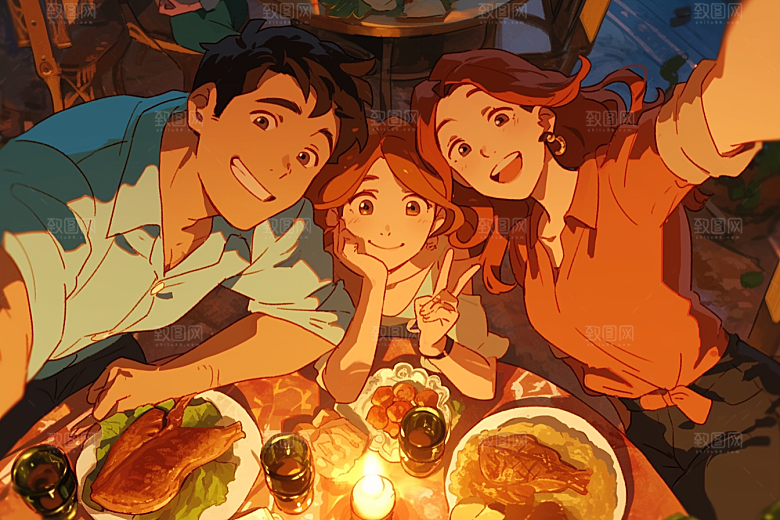 夏日聚会手绘高清插画