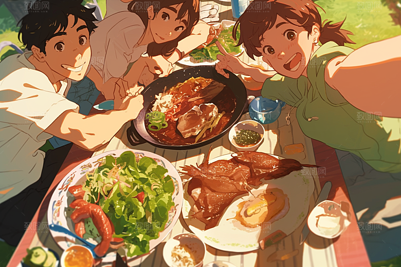 夏日聚会同学玩耍插画