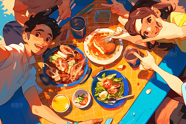 夏日聚会高清场景插画
