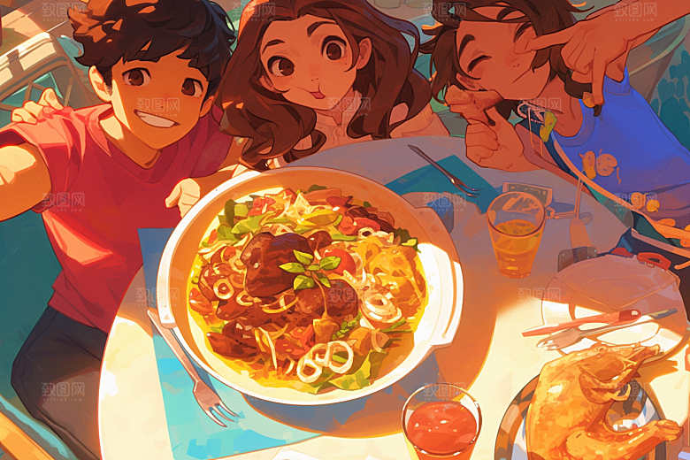 夏日聚会暑假假日插画
