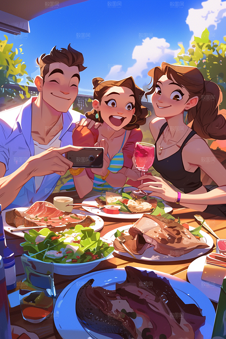 夏日聚会高清场景插画