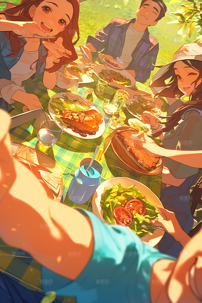 夏日聚会欢乐玩耍插画