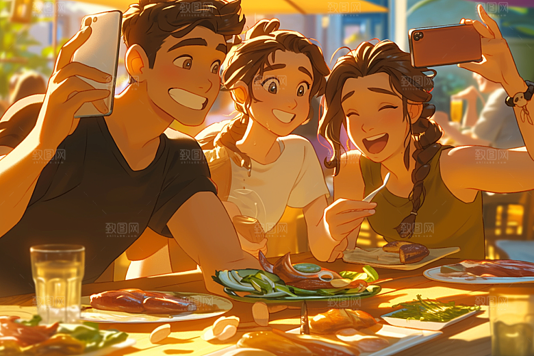 夏日聚会同学发小插画