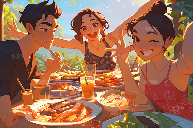 夏日聚会暑假欢乐插画