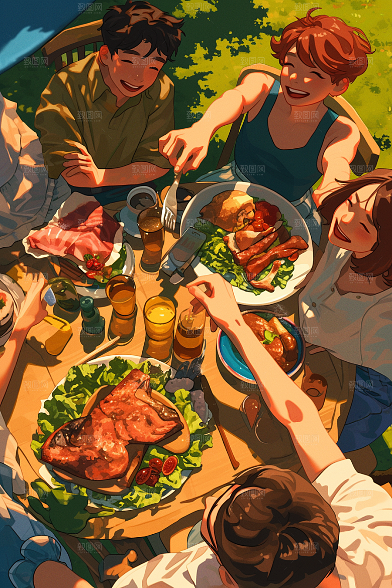 夏日聚会友谊同学插画