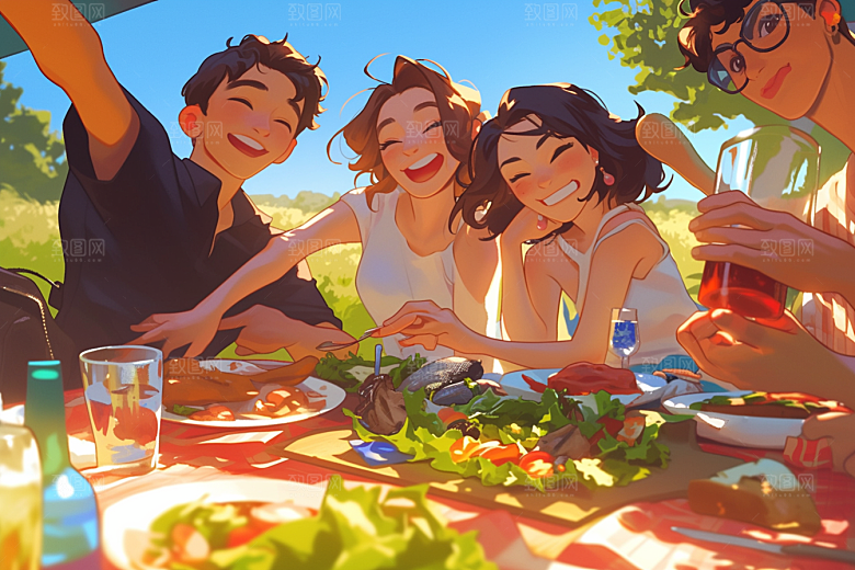 夏日聚会暑假高清插画