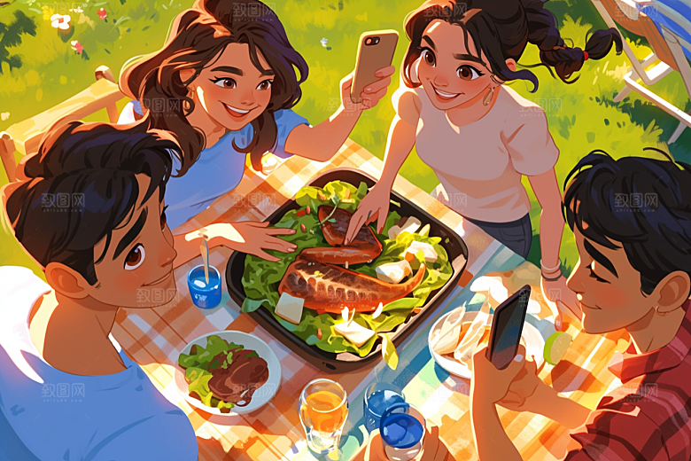 夏日聚会友谊友情插画