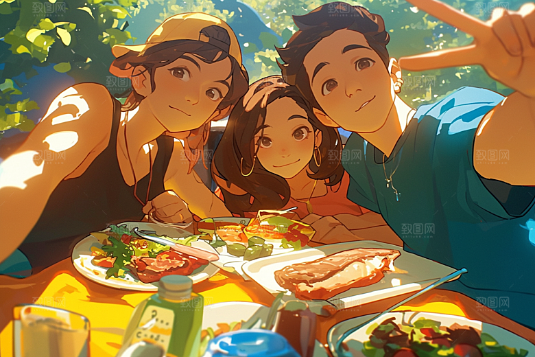 夏日聚会玩耍发小插画