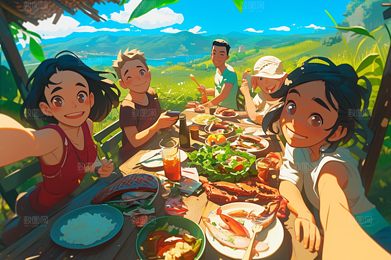 夏日聚会高清发小插画