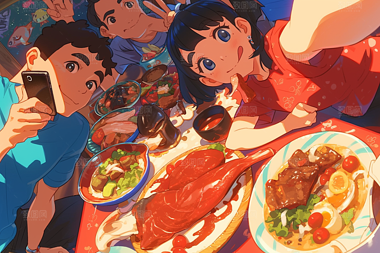夏日聚会玩耍手绘插画