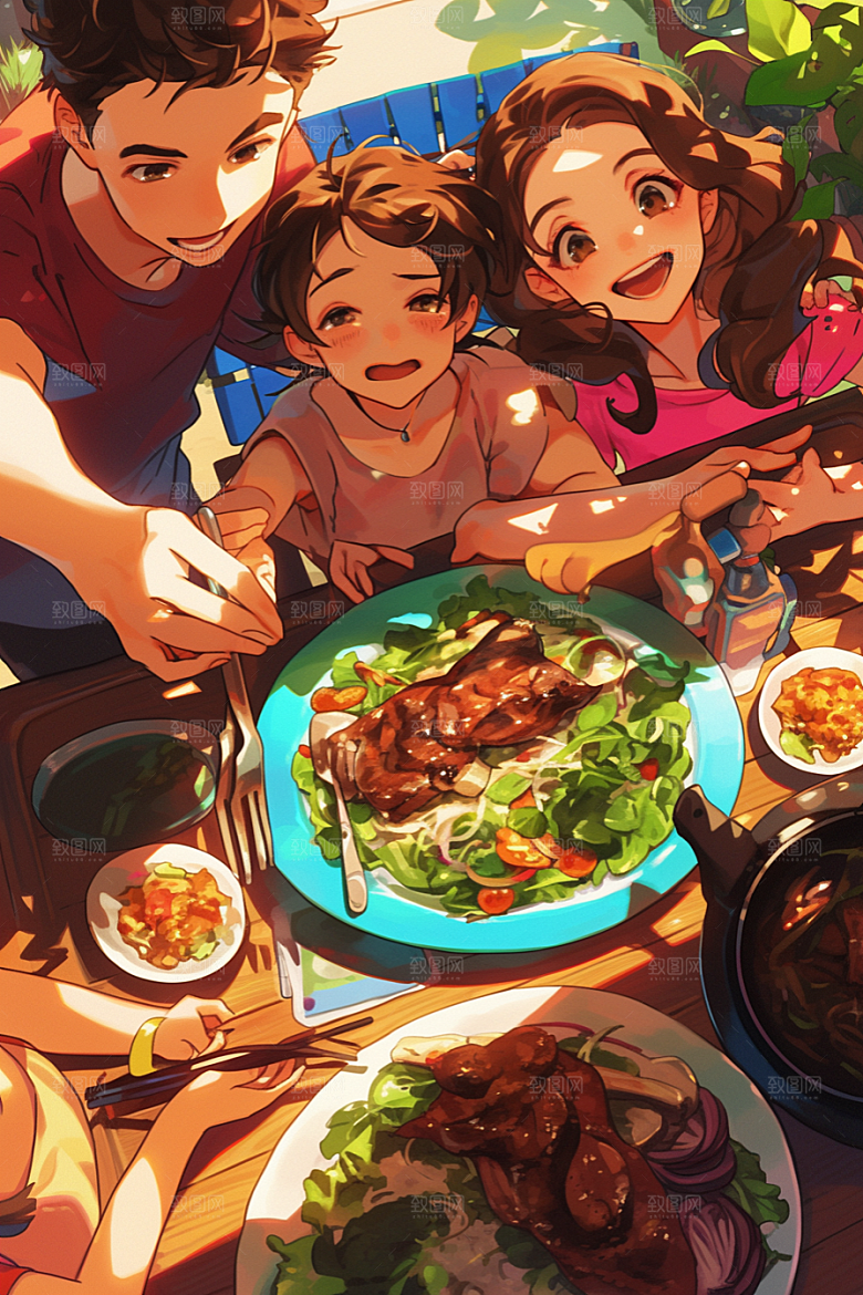 夏日聚会发小自拍插画