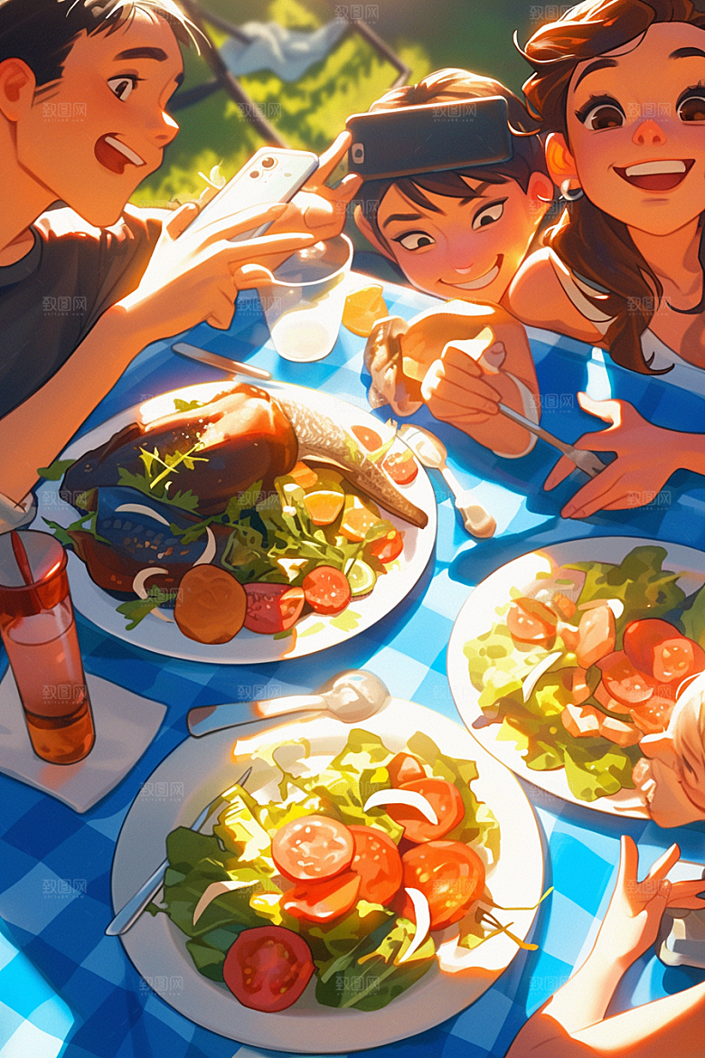 夏日聚会友情友谊插画