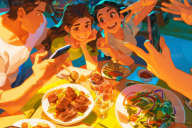 夏日聚会欢乐场景插画