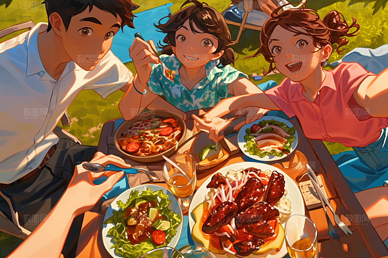 夏日聚会友谊欢乐插画