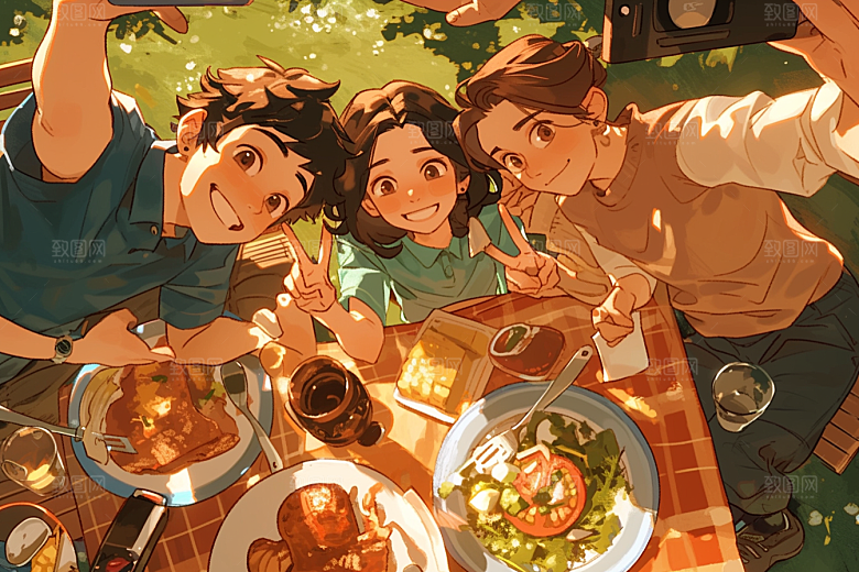 夏日聚会漫画风高清插画