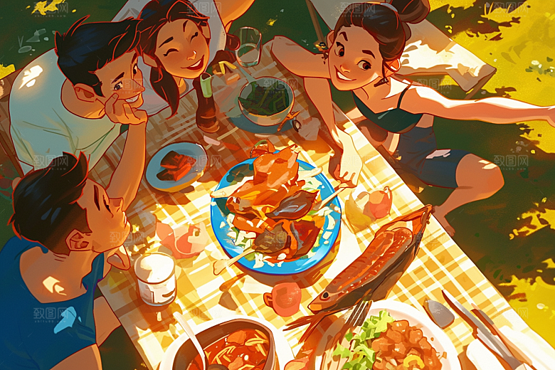 夏日聚会同学高清插画
