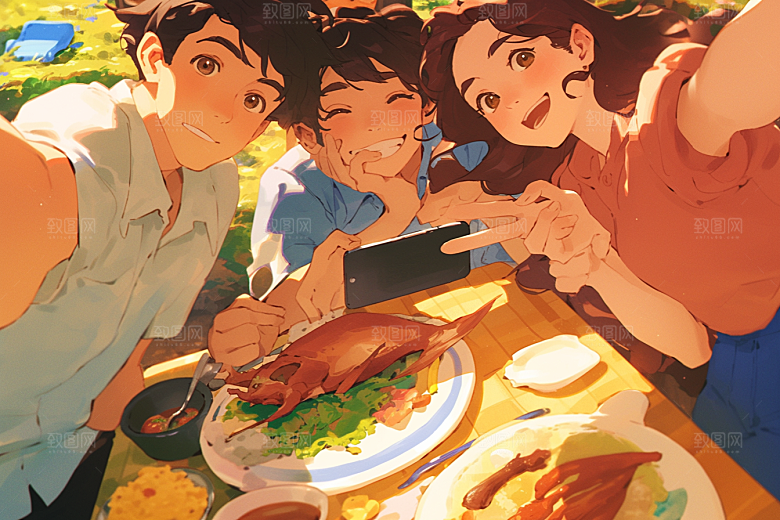 夏日聚会同学高清插画