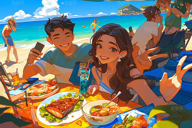 夏日聚会漫画风友谊插画