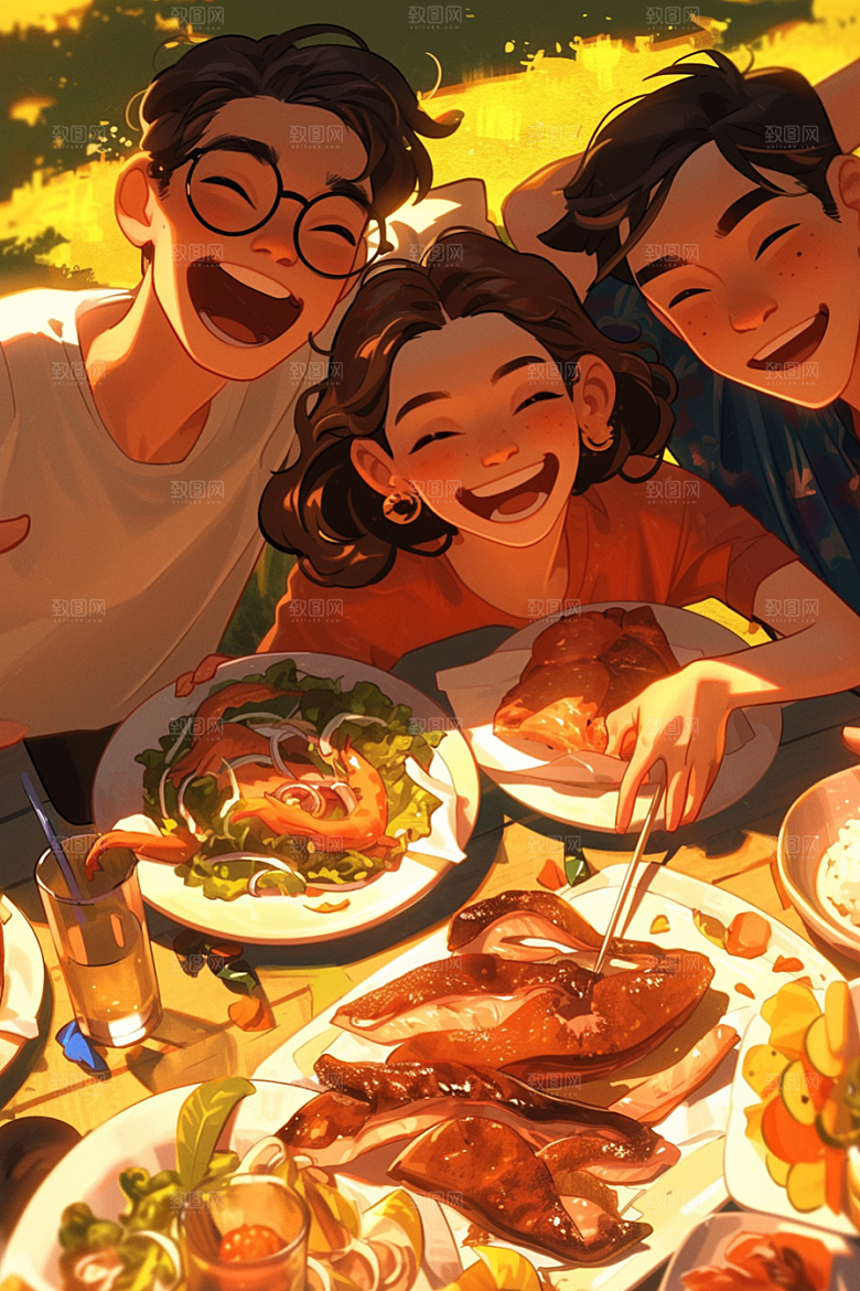夏日聚会场景友情插画