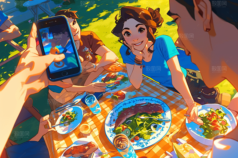 夏日聚会手绘友谊插画