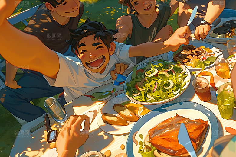 夏日聚会友情玩耍插画
