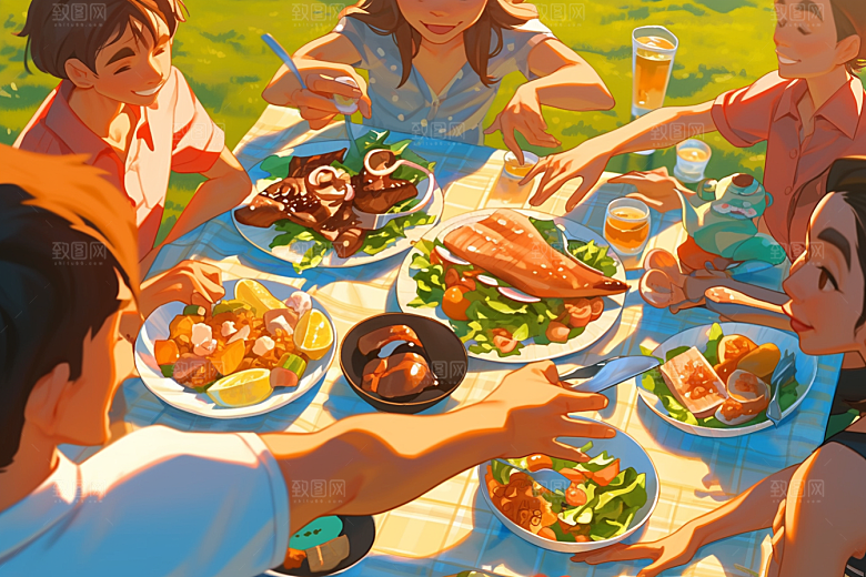 夏日聚会同学高清插画