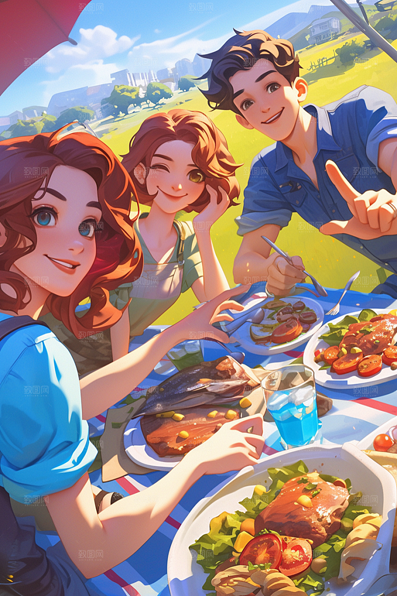 夏日聚会发小假日插画