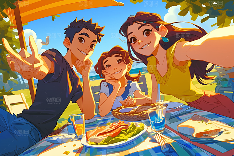 夏日聚会欢乐友情插画