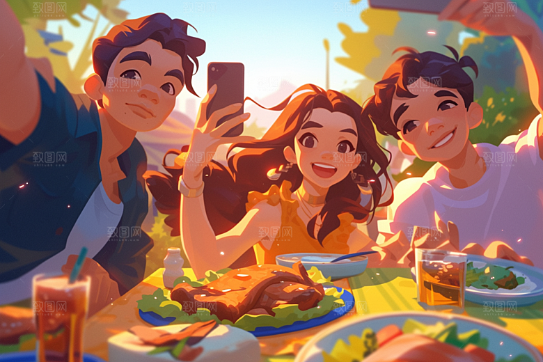 夏日聚会假日暑假插画