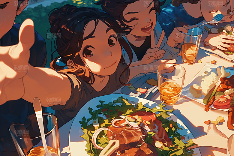 夏日聚会手绘高清插画