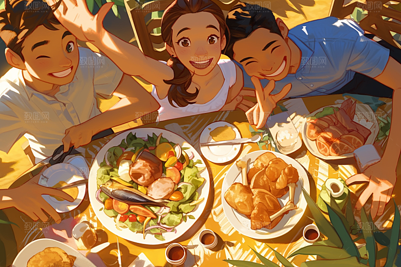 夏日聚会友情假日插画