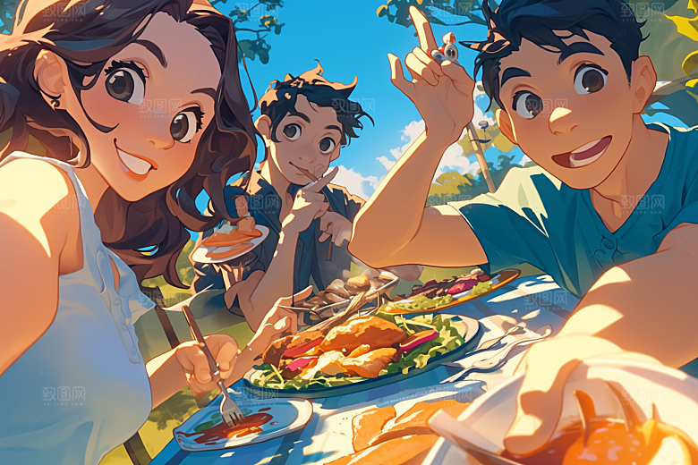 夏日聚会场景玩耍插画