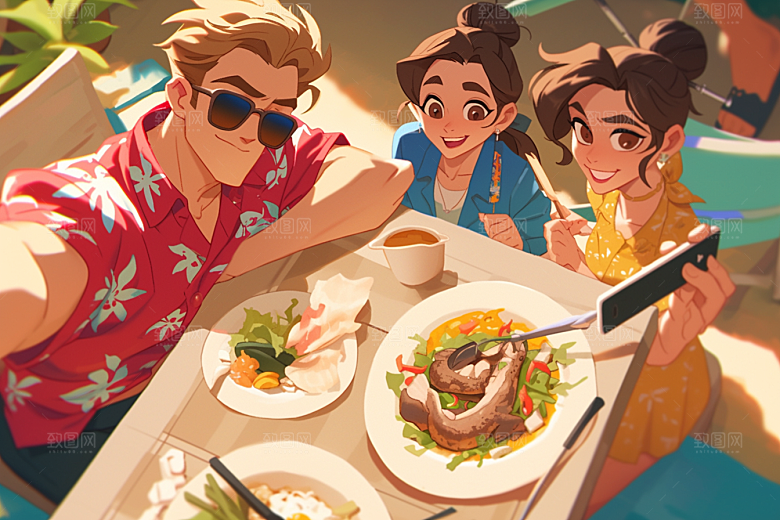 夏日聚会同学玩耍插画