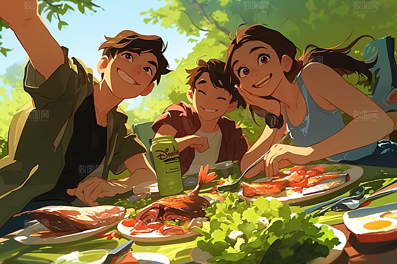夏日聚会高清友情插画
