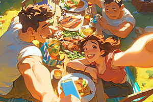 夏日聚会发小友情插画
