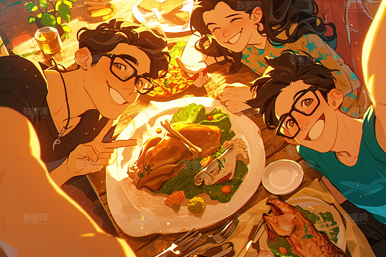 夏日聚会玩耍友情插画