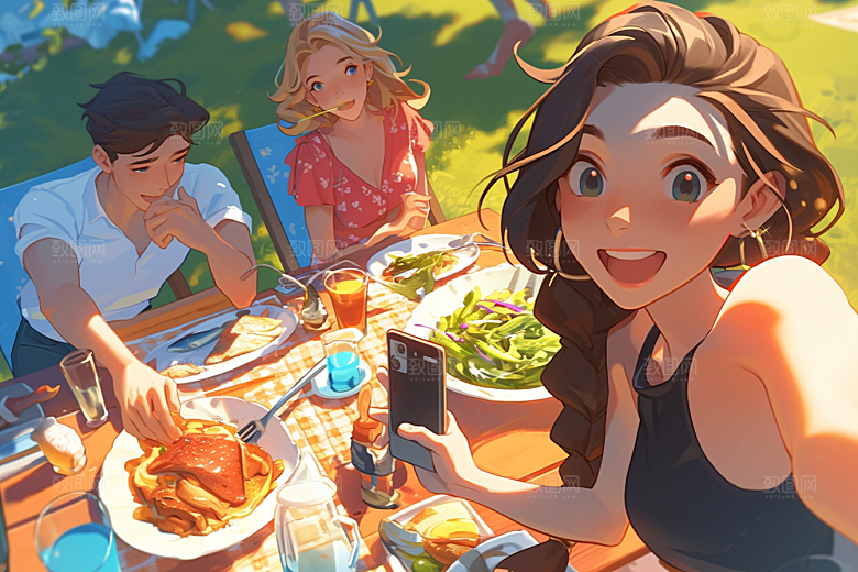 夏日聚会友情欢乐插画