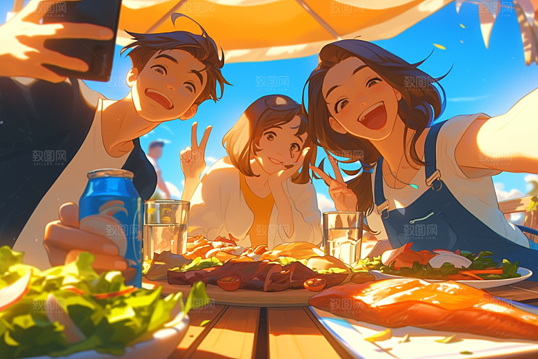 夏日聚会高清欢乐插画