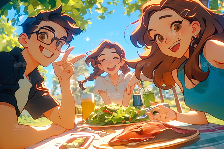 夏日聚会手绘友谊插画